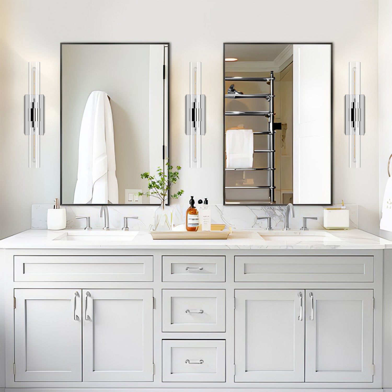 Duo Glass Tube Wall Sconce Double - Nickel
