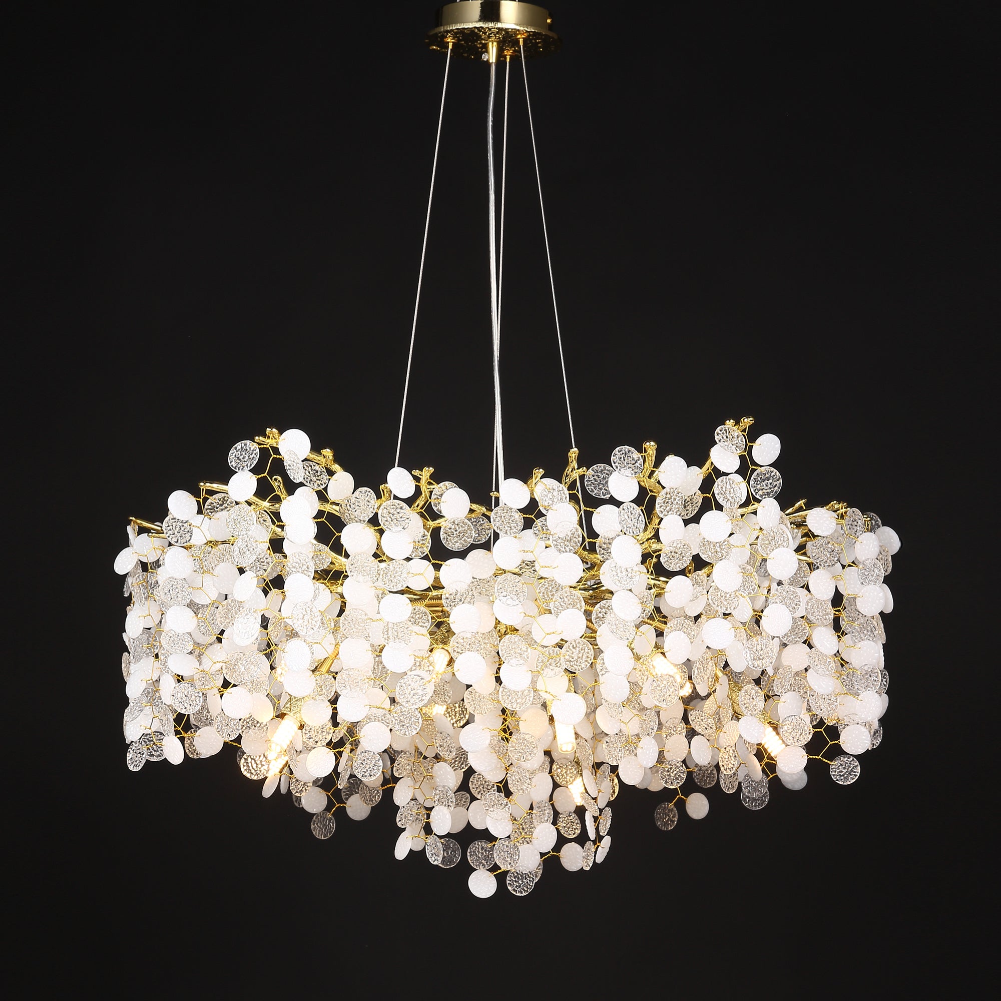 Flavia Modern Gold Blossom Crystal Round Branch Chandelier For Living Room