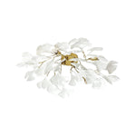 Elegant Gold Ginkgo Leaf Ceiling Lamp with White Ceramic Shades