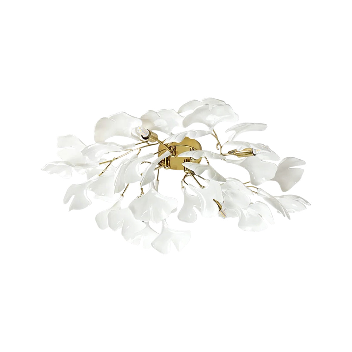Elegant Gold Ginkgo Leaf Ceiling Lamp with White Ceramic Shades