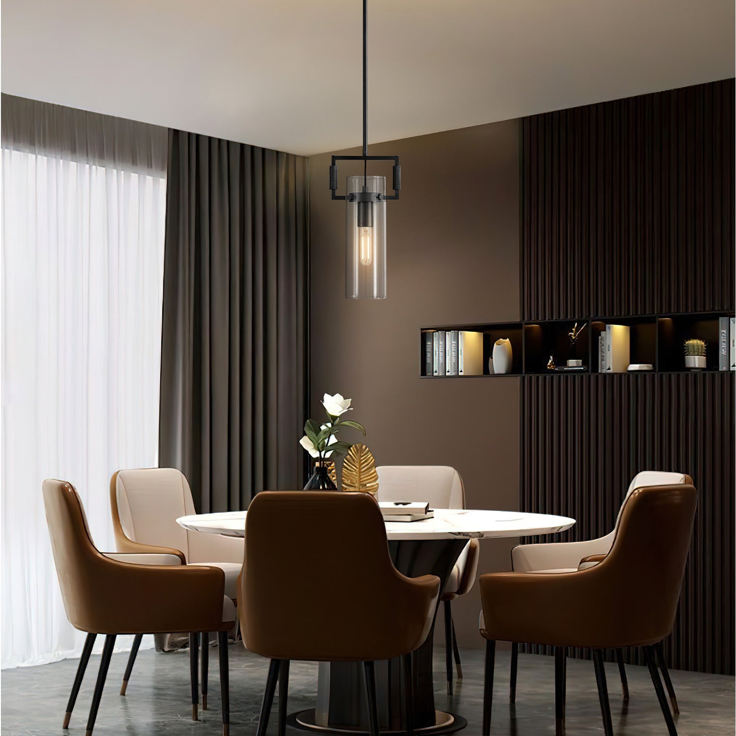 Ribbed Glass Pendant Short Double Pack - Matte Black