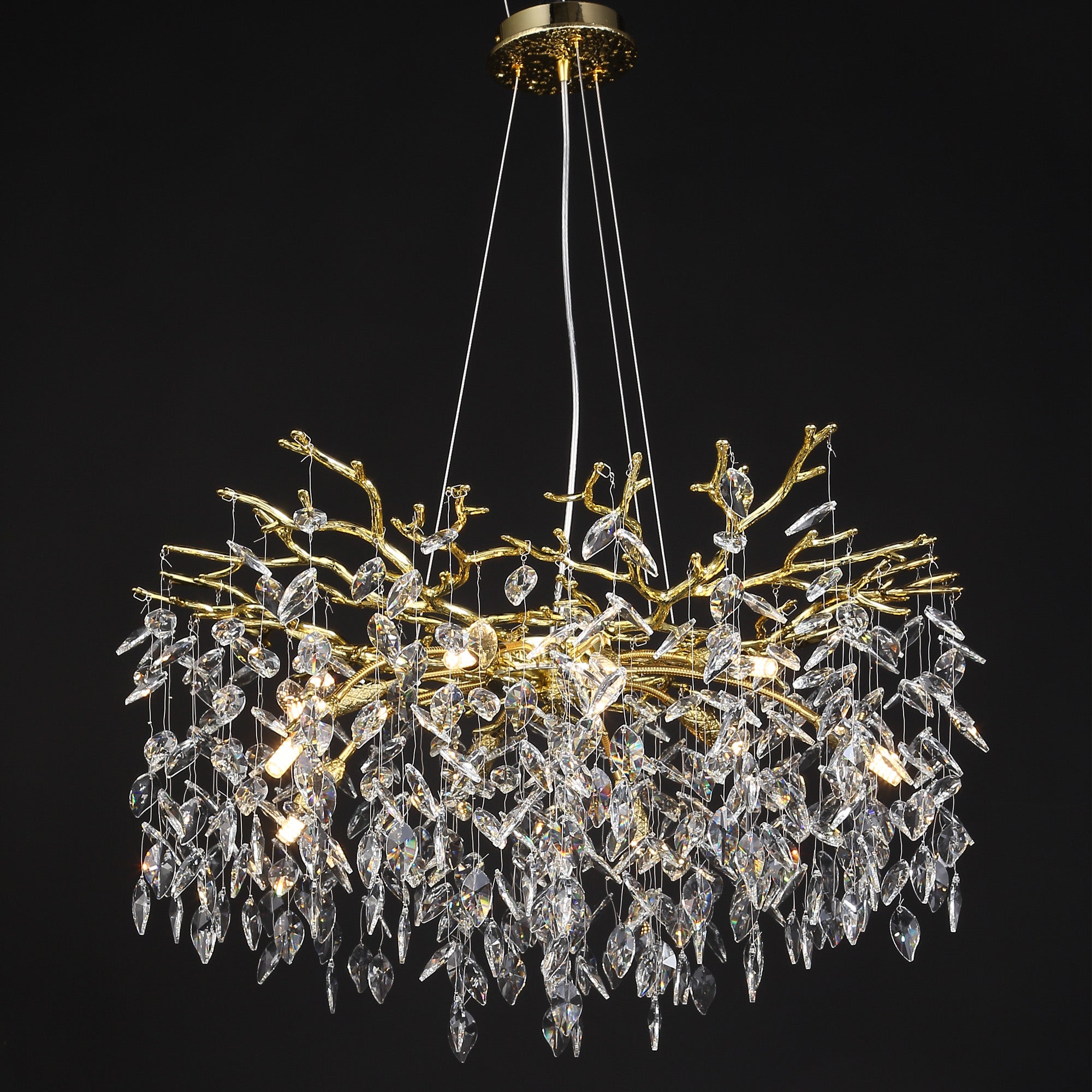 Clea Modern Round Gold Clear Crystal Branch Chandelier For Living Room
