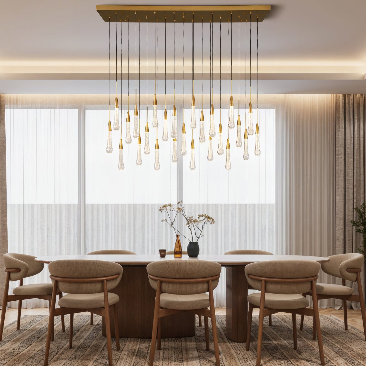 25-Light Small Raindrop Linear Dining Pendant L127 - Copper