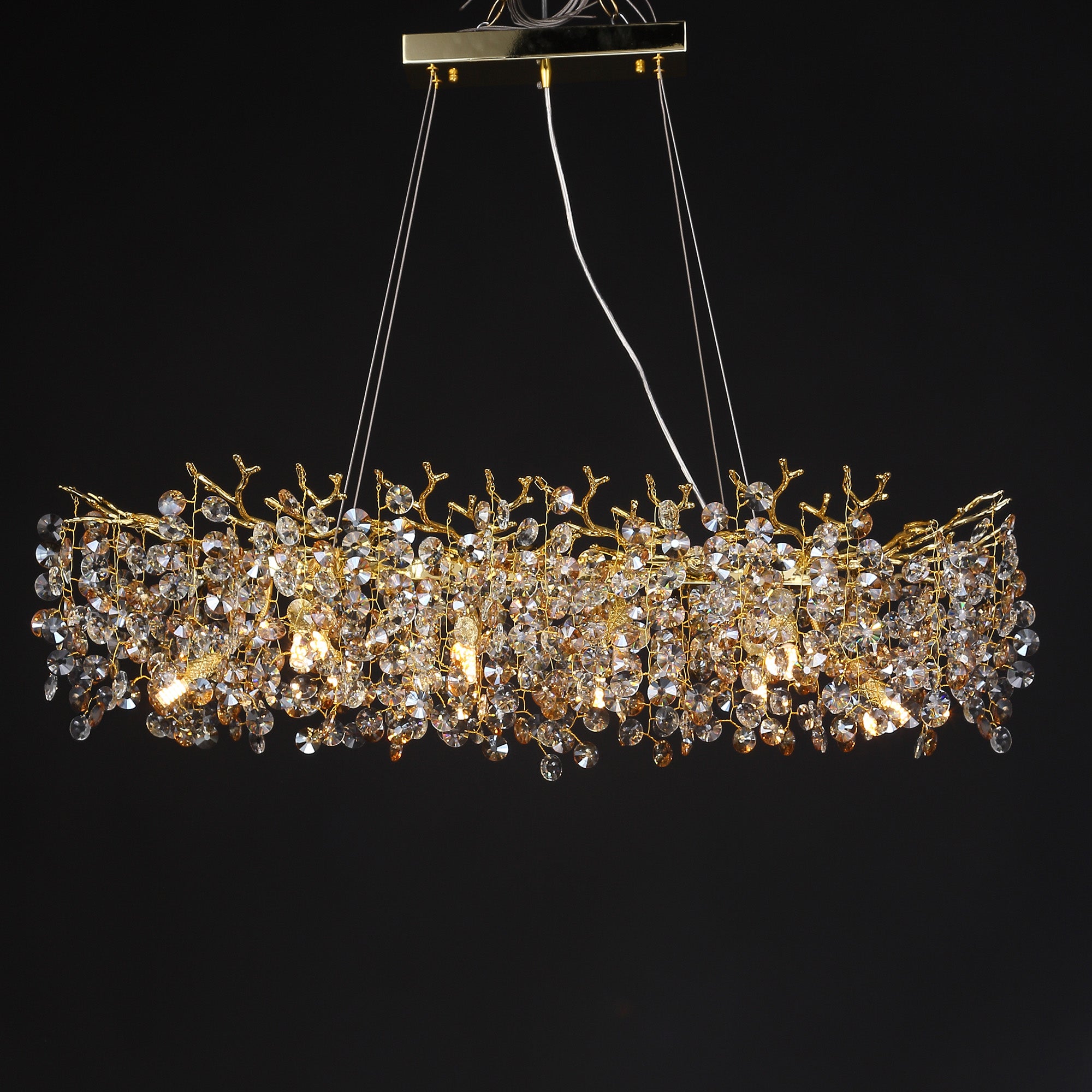 Isidora Modern Crystal Round Gold Branch Chandelier, Luxury Chandelier Living Room