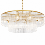 D800 Double-Layer Striped Column Round Pendant - Gold