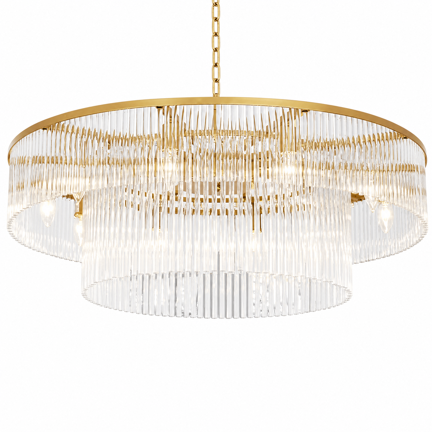 D800 Double-Layer Striped Column Round Pendant - Gold