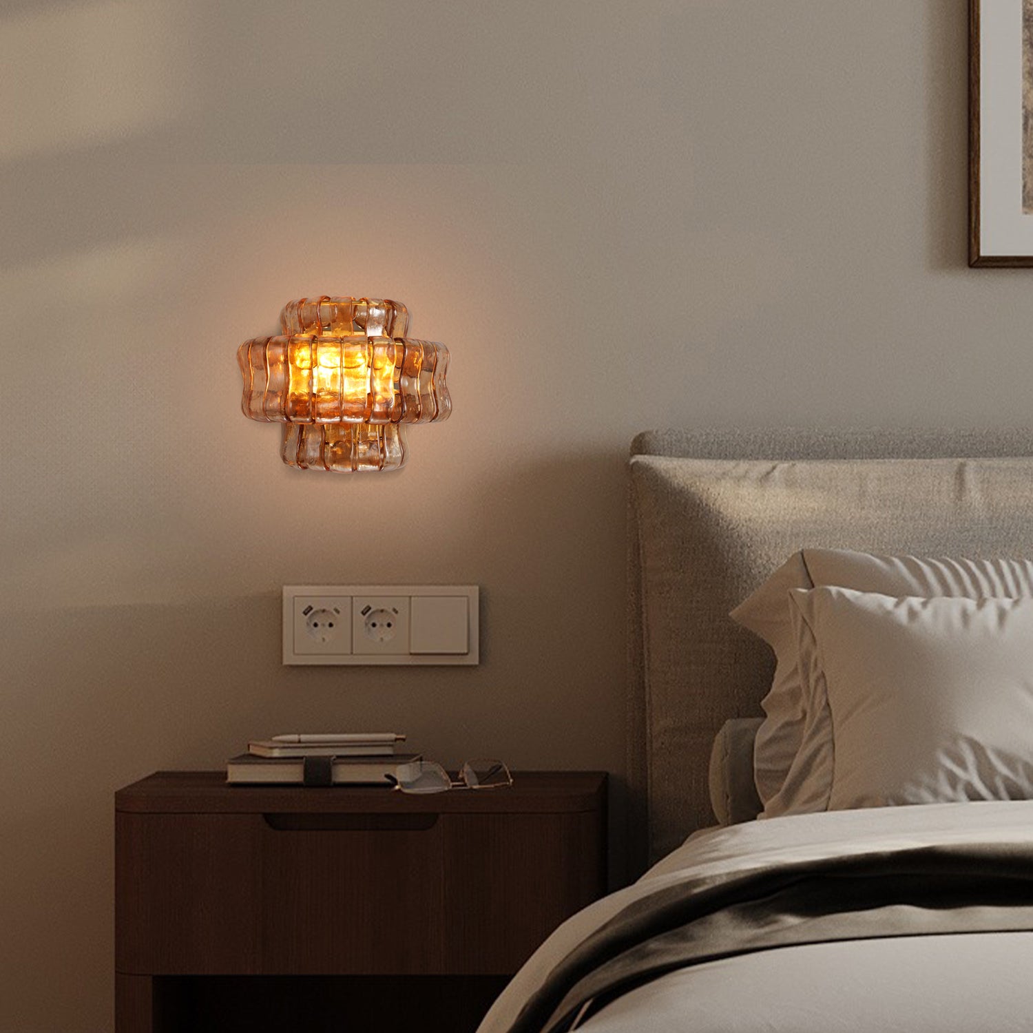 Hook Plate Crystal Wall Sconce 304 Amber - Copper