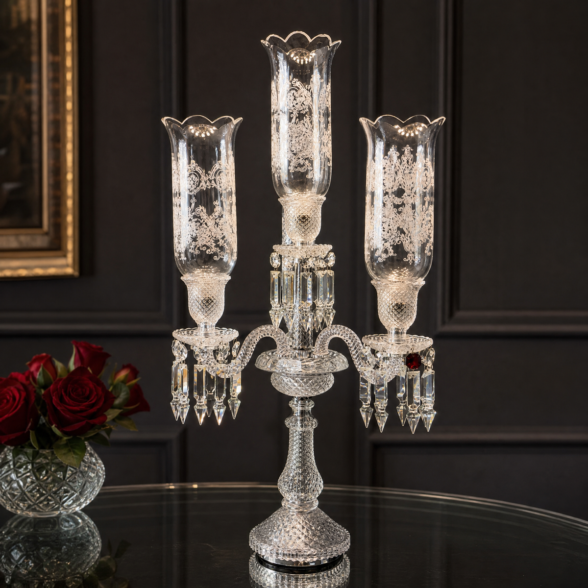 4-Light Etched Glass Crystal Table Lamp