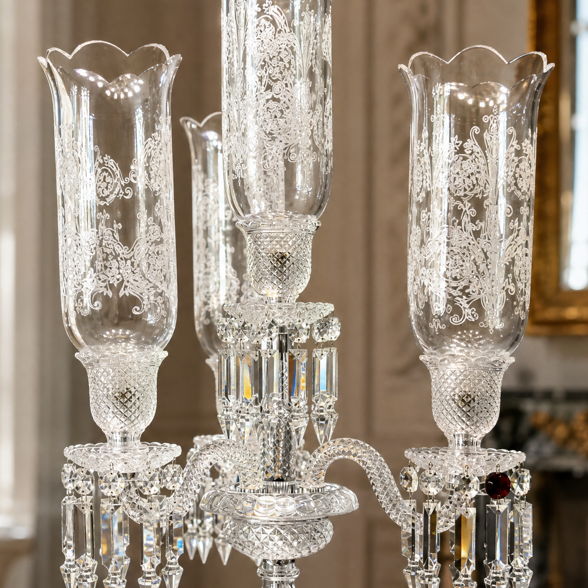 4-Light Etched Glass Crystal Table Lamp