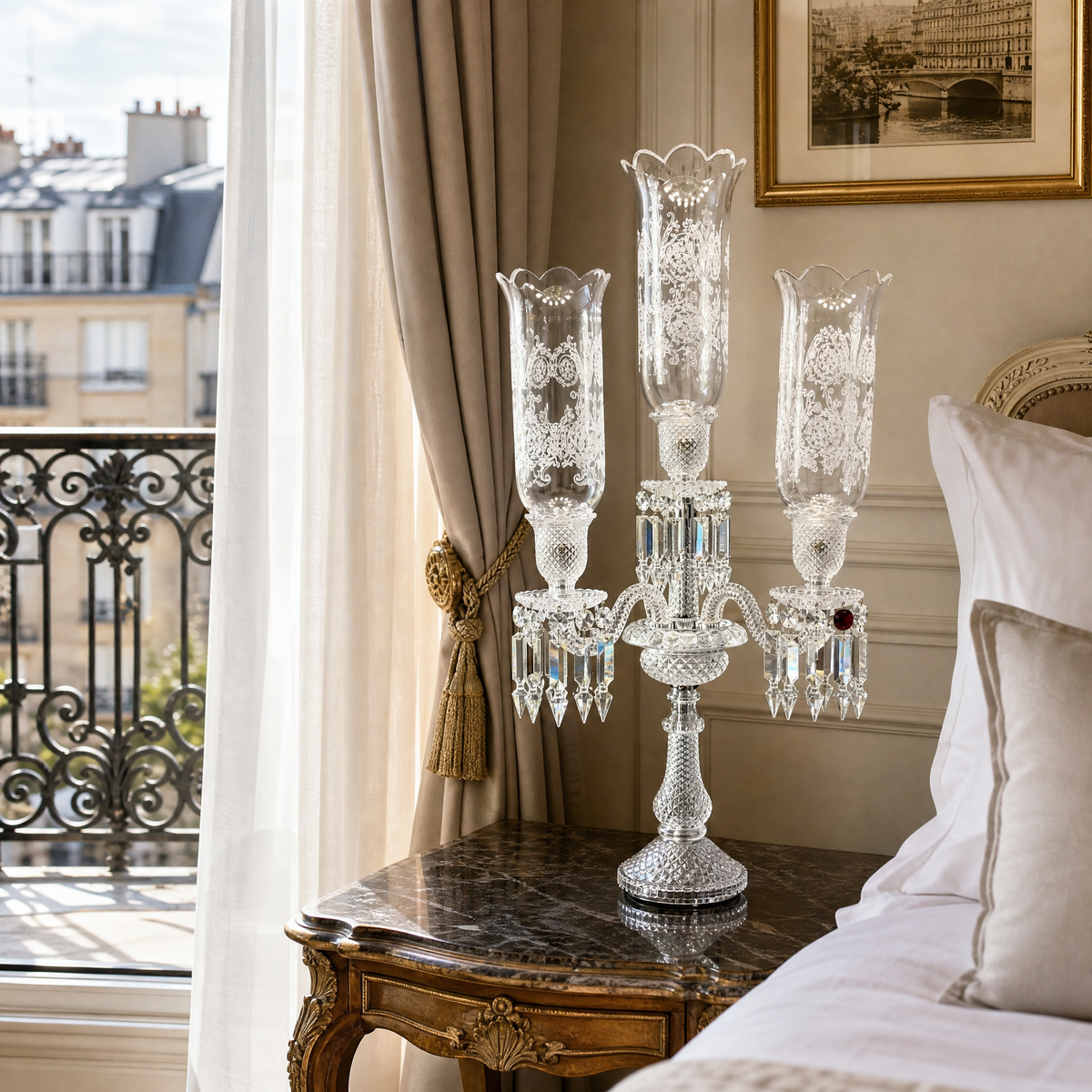 4-Light Etched Glass Crystal Table Lamp