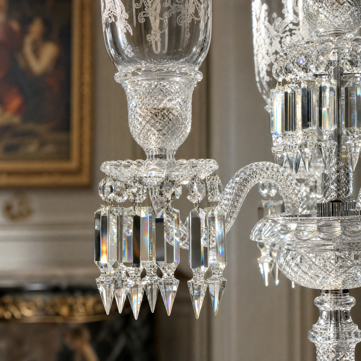 4-Light Etched Glass Crystal Table Lamp