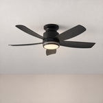 41" Matte Black Reversible Blade Flush Mount Ceiling Fan – lights on