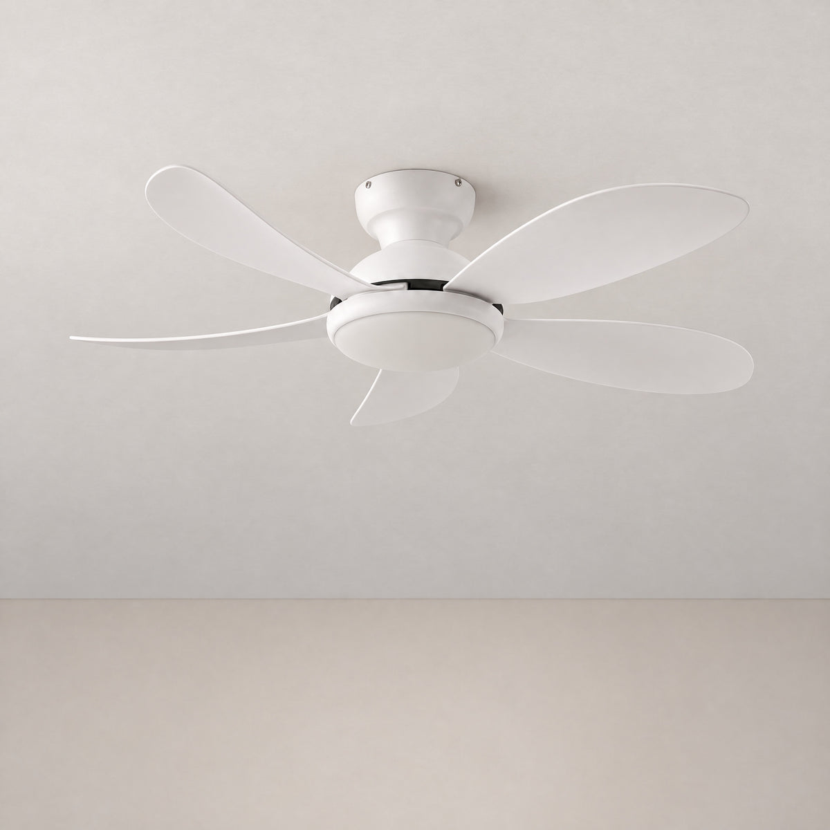 42" Knife Blade Flush Mount Ceiling Fan with Frosted Dome – lights off