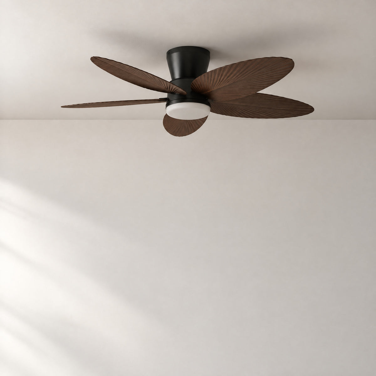 42" Palm Leaf Flush Mount Ceiling Fan with Disc Light – lights off