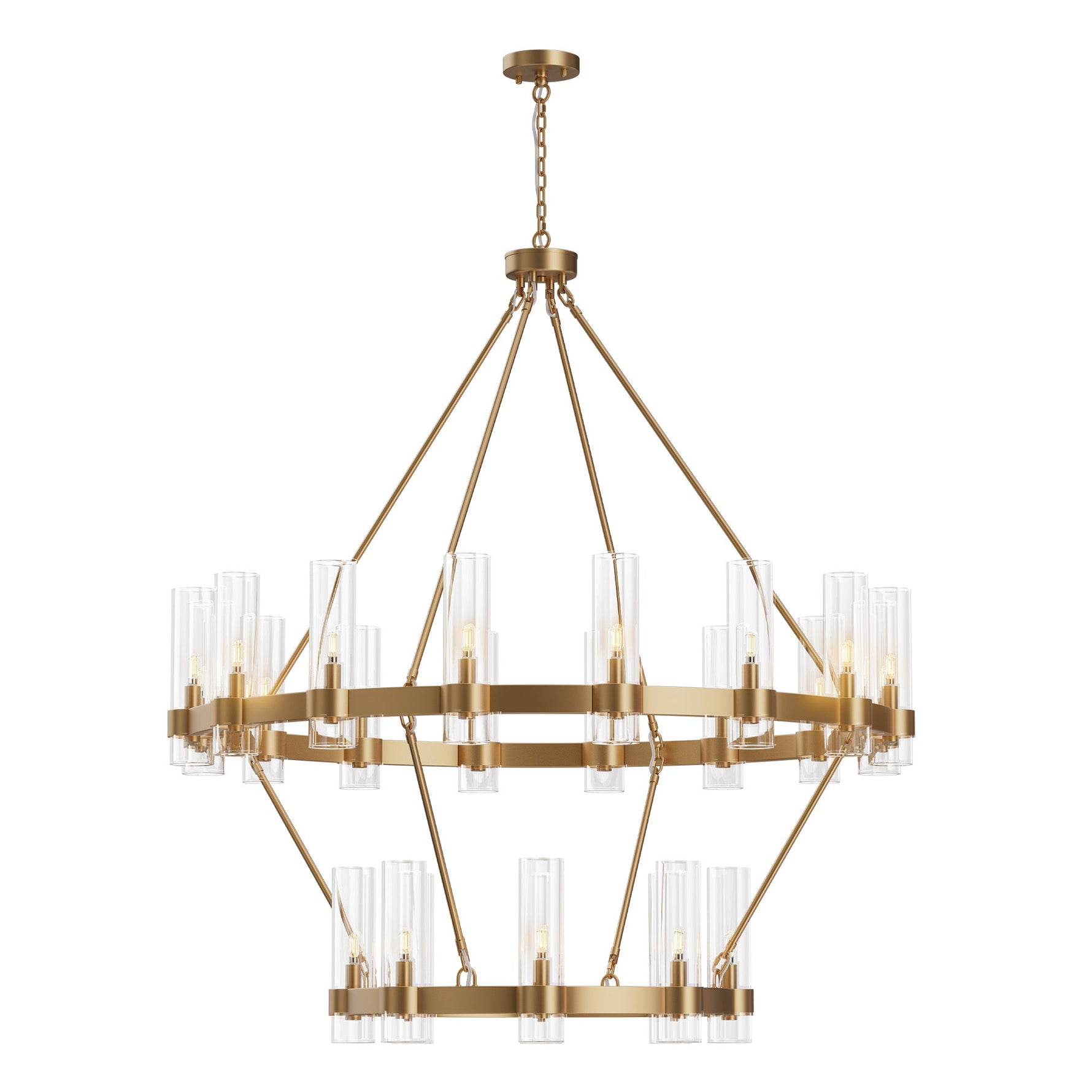 Copper plated modern glass lampshade chandelier 48in 2 Tier / Gold