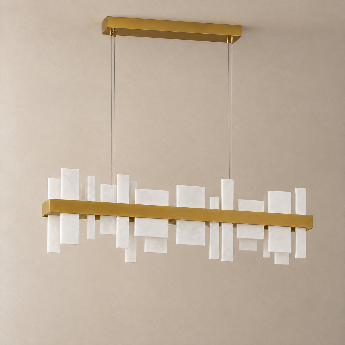 Modern 46.8'' Alabaster Rectangular Chandelier for Living Room and Kitchen – lights off