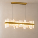 Modern 46.8'' Alabaster Rectangular Chandelier for Living Room and Kitchen – lights on