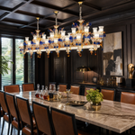 46-Light Blue Amber Floral Glass Linear Chandelier