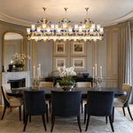 46-Light Blue Amber Floral Glass Linear Chandelier