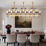 46-Light Blue Amber Floral Glass Linear Chandelier