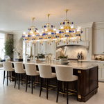 46-Light Blue Amber Floral Glass Linear Chandelier