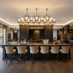 46-Light Blue Amber Floral Glass Linear Chandelier