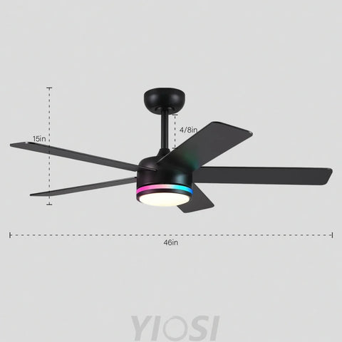 46’’ RGB Smart Ceiling Fan with Light – Remote Control Reversible Motor 6-Speed ceiling light