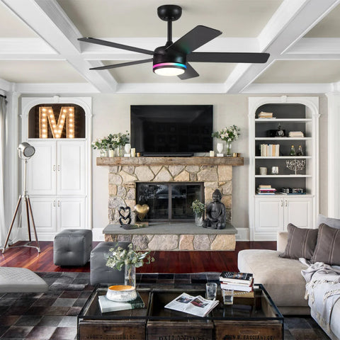 46’’ RGB Smart Ceiling Fan with Light – Remote Control Reversible Motor 6-Speed ceiling light