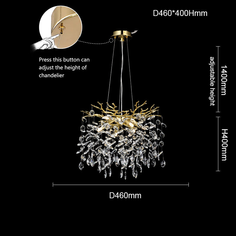 Salome Modern Round Gold Clear Crystal Branch Chandelier For Living Room