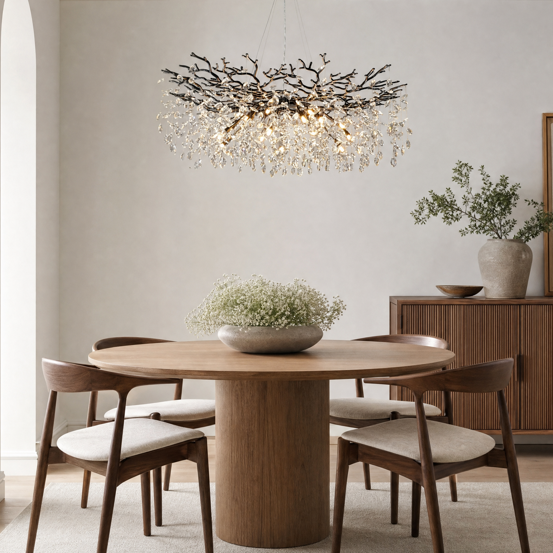 47" Black Tree Branch Crystal Chandelier