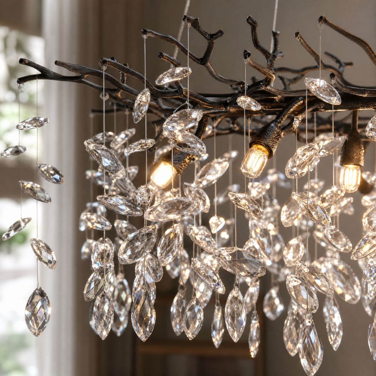 47" Modern Black Crystal Tree Branch Chandelier