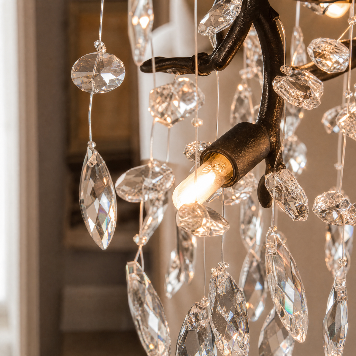 47" Modern Black Crystal Tree Branch Chandelier