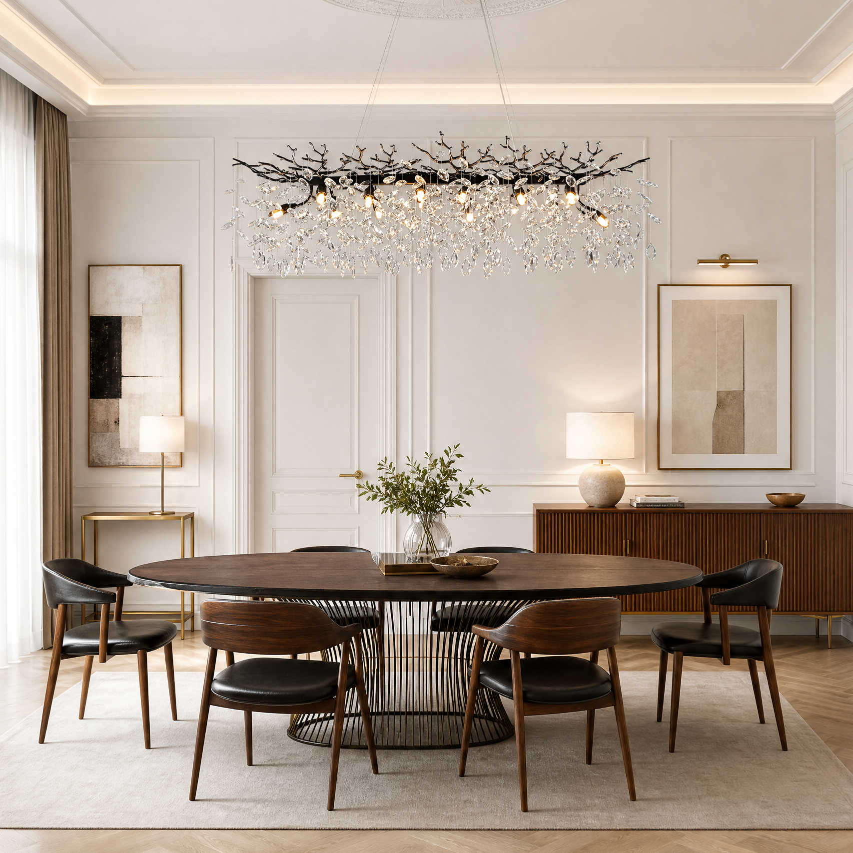 47" Modern Black Crystal Tree Branch Chandelier