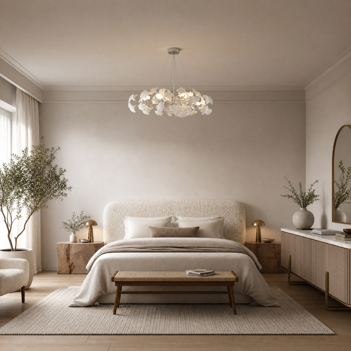 47" Modern Ceramic Ginkgo Leaf Tree Branch Chandelier