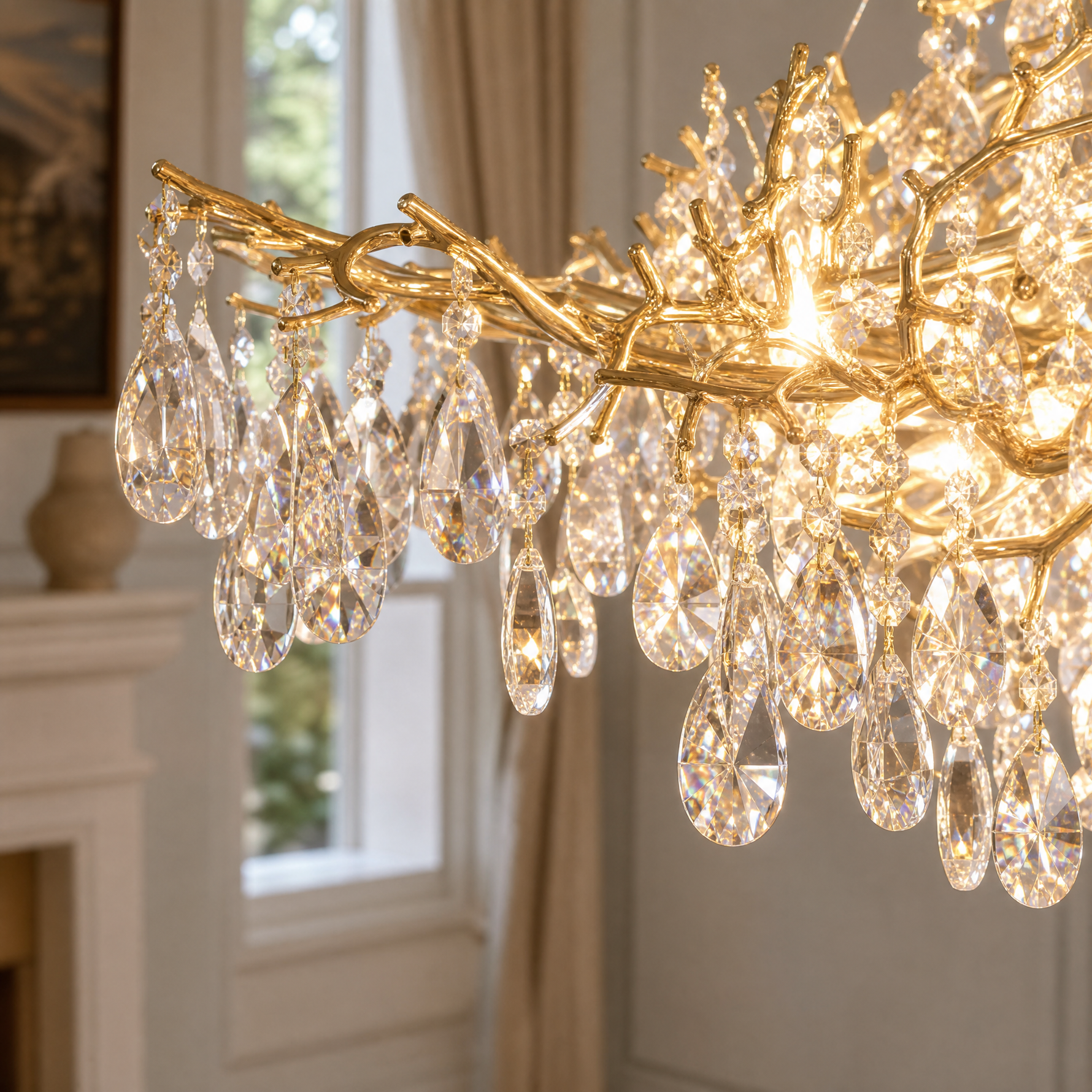 47" Modern Gold Tree Branch Crystal Chandelier