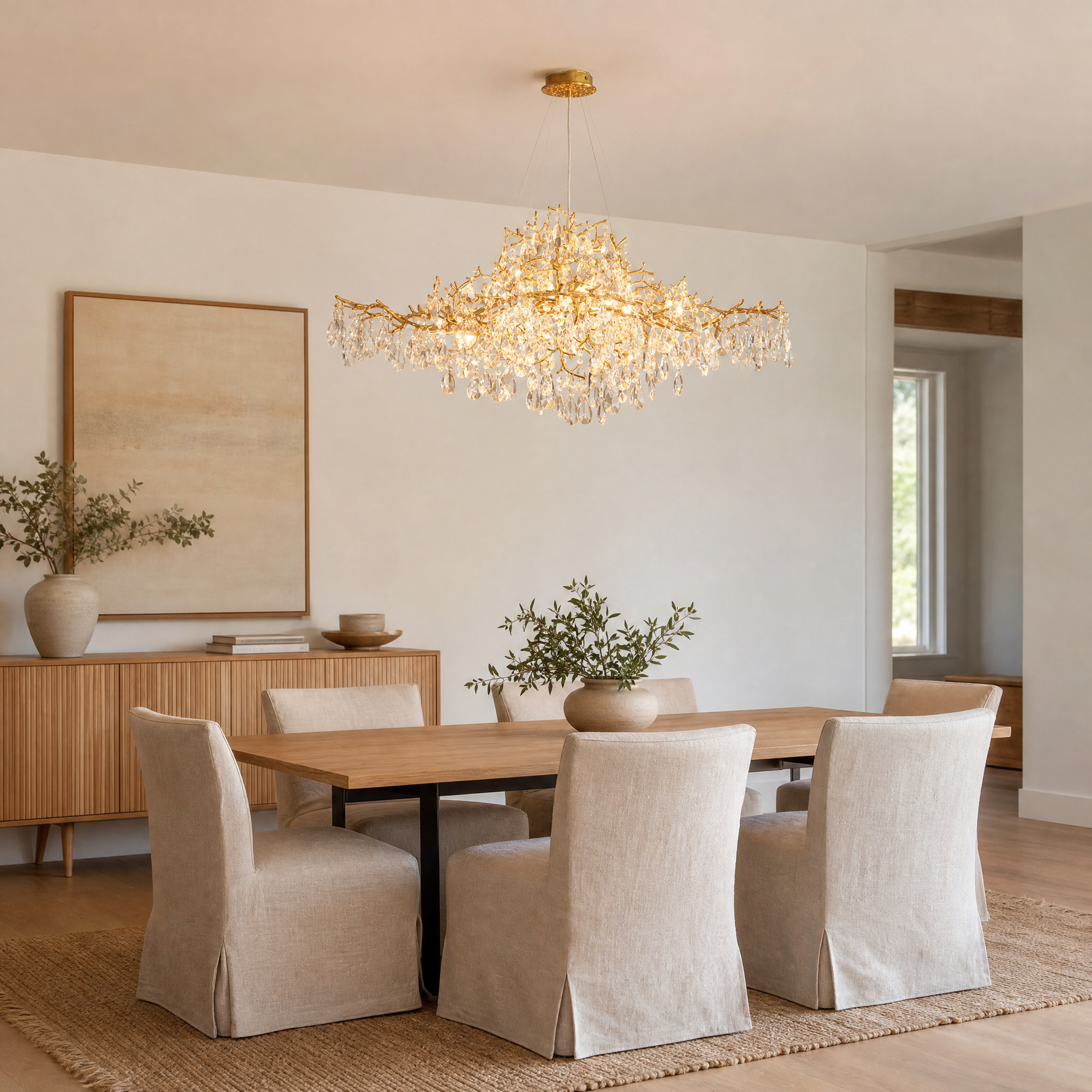 47" Modern Gold Tree Branch Crystal Chandelier
