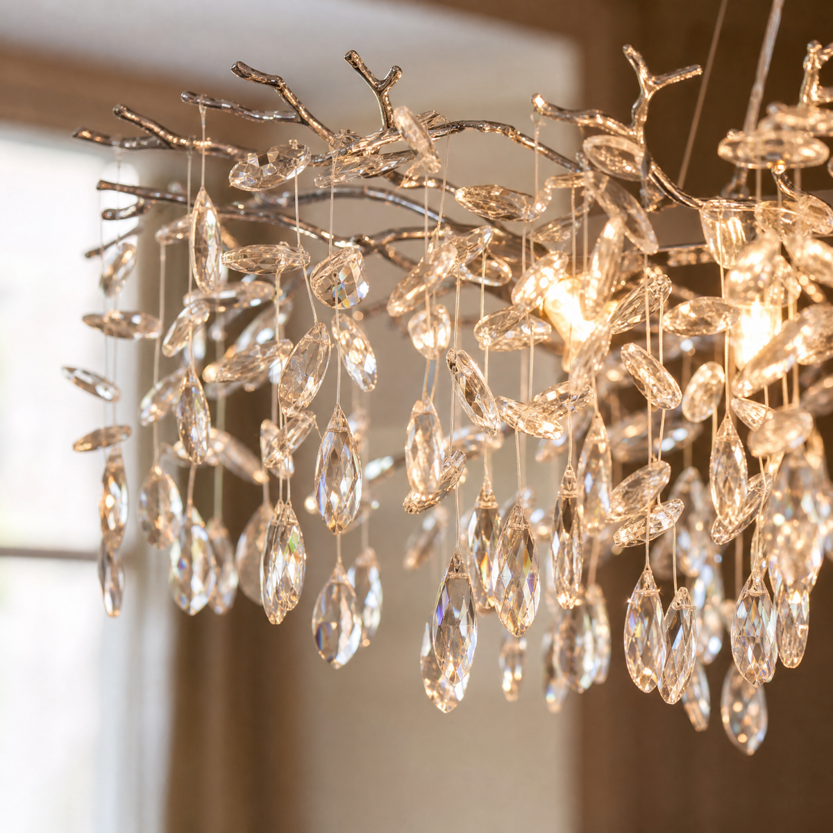 47" Silver Crystal Tree Branch Chandelier
