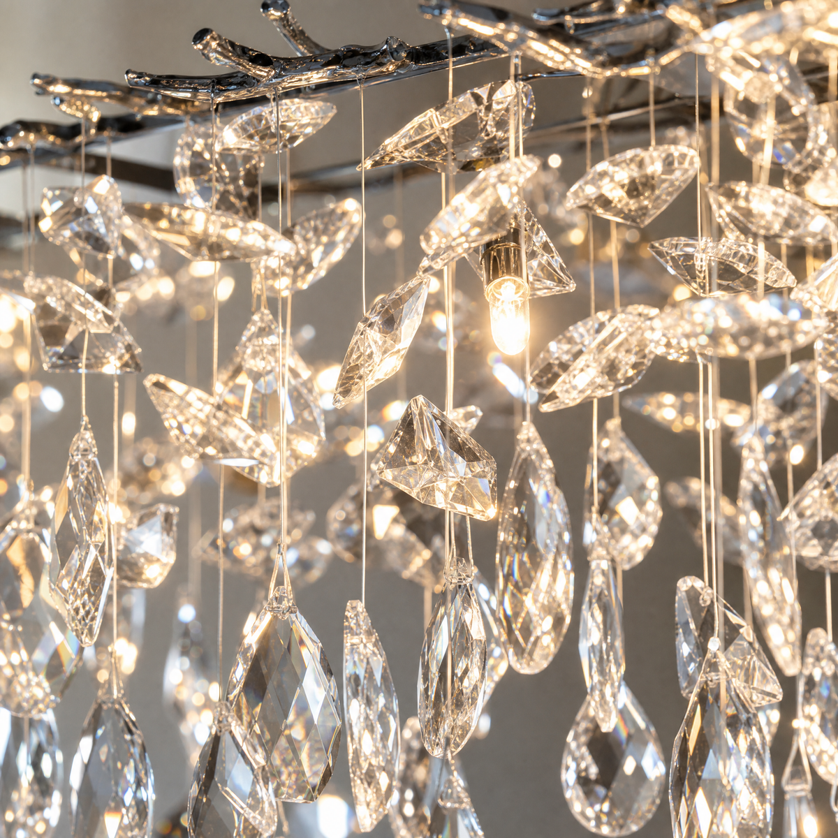 47" Silver Crystal Tree Branch Chandelier