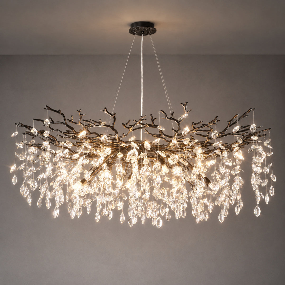 47" Black Tree Branch Crystal Chandelier