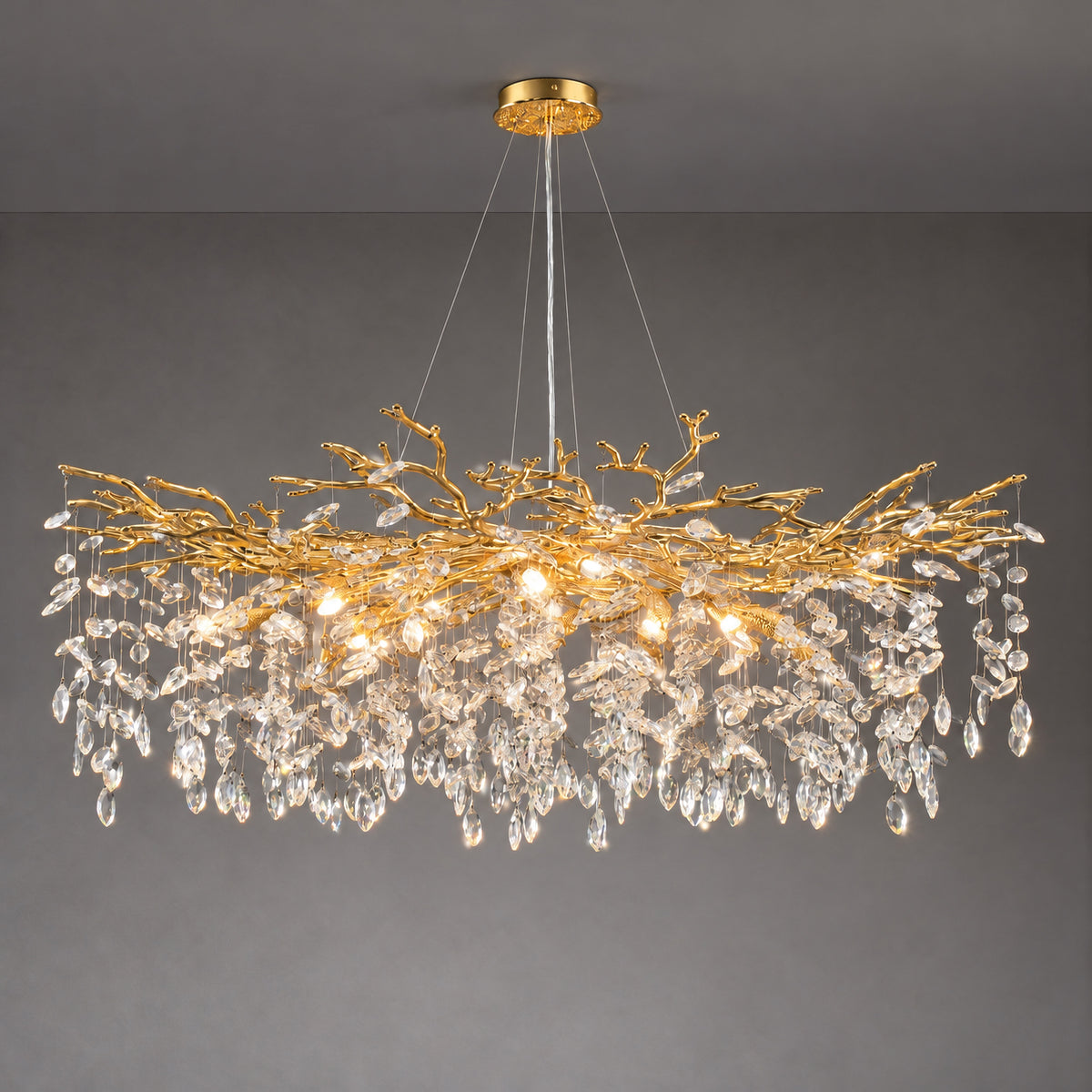 47'' Gold Tree Branch Crystal Linear Chandelier