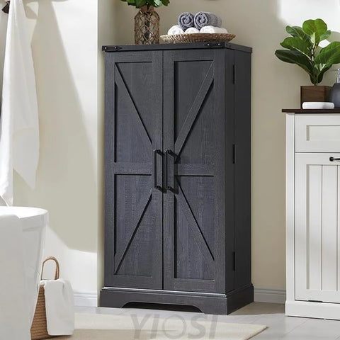 JXQTLINGMU 47" Wooden Storage Cabinet Farmhouse Pantry Organizer Black