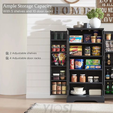 JXQTLINGMU 47" Wooden Storage Cabinet Farmhouse Pantry Organizer Black