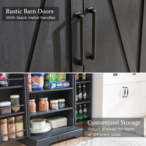 JXQTLINGMU 47" Wooden Storage Cabinet Farmhouse Pantry Organizer Black