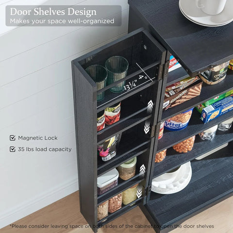 JXQTLINGMU 47" Wooden Storage Cabinet Farmhouse Pantry Organizer Black