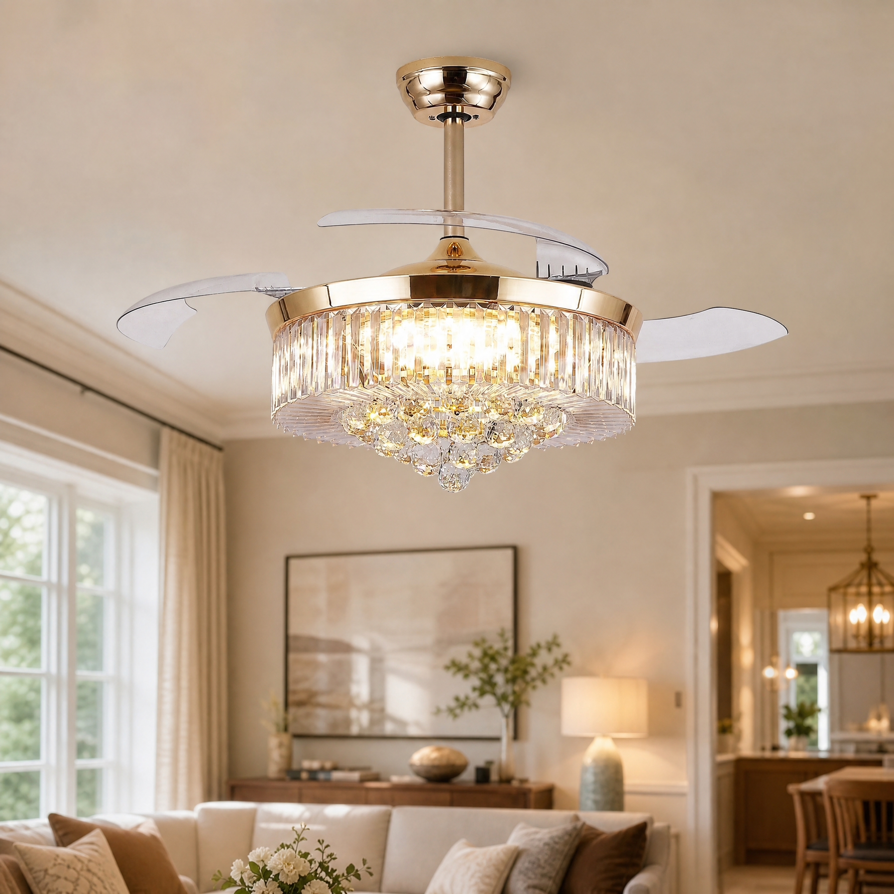48" Crystal Chandelier Ceiling Fan with Invisible Blades