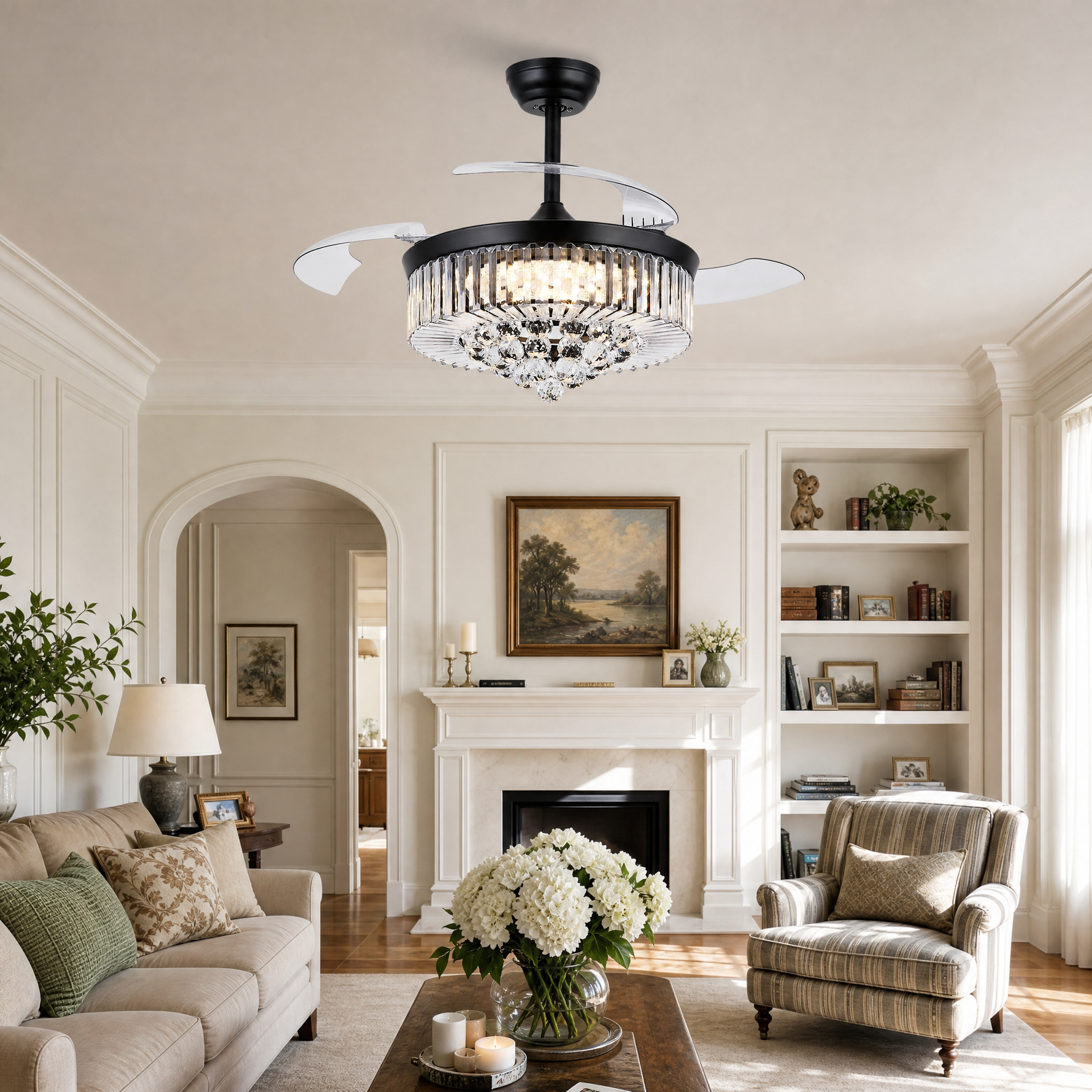 48" Crystal Chandelier Ceiling Fan with Invisible Blades