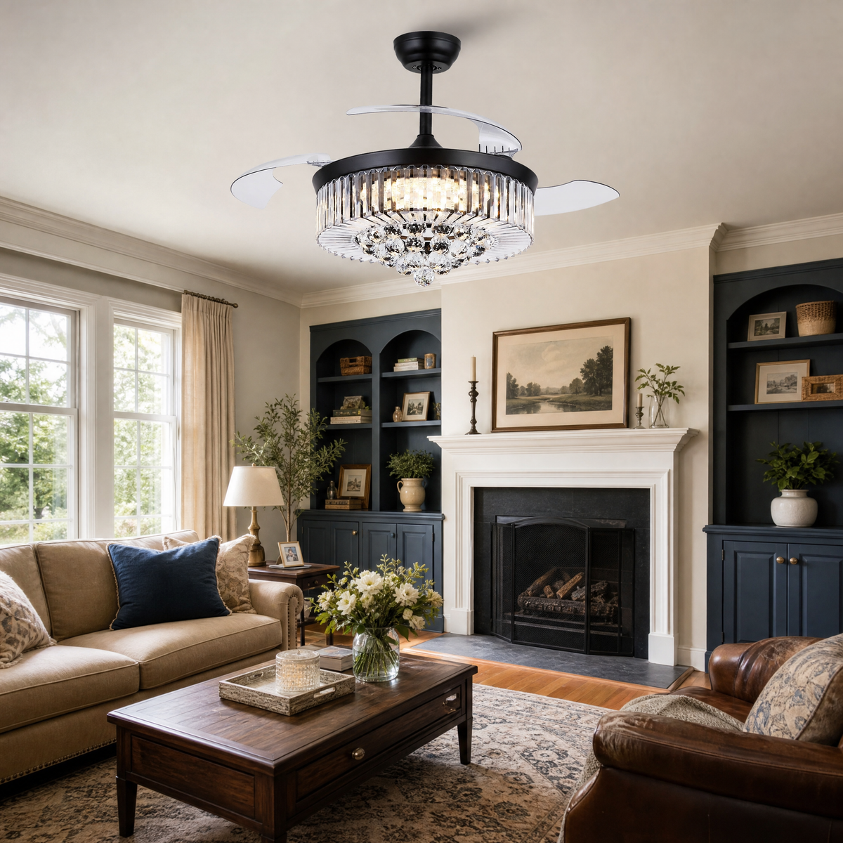 48" Crystal Chandelier Ceiling Fan with Invisible Blades