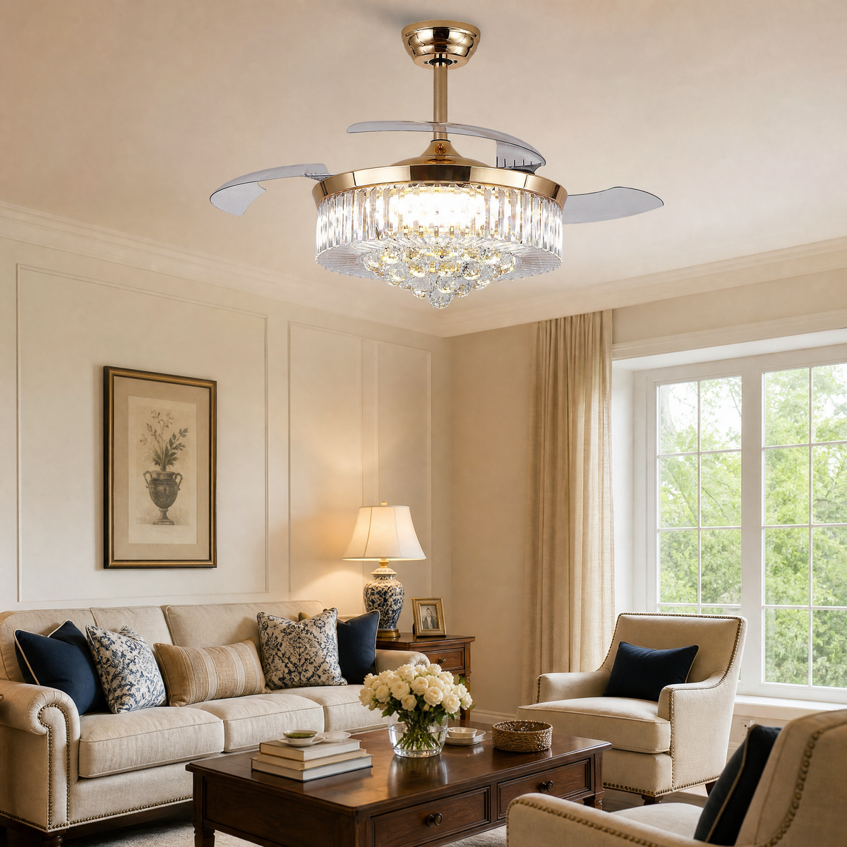 48" Crystal Chandelier Ceiling Fan with Invisible Blades