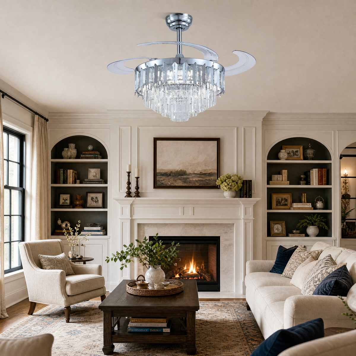 48" Crystal Chandelier Ceiling Fan with Retractable Blades