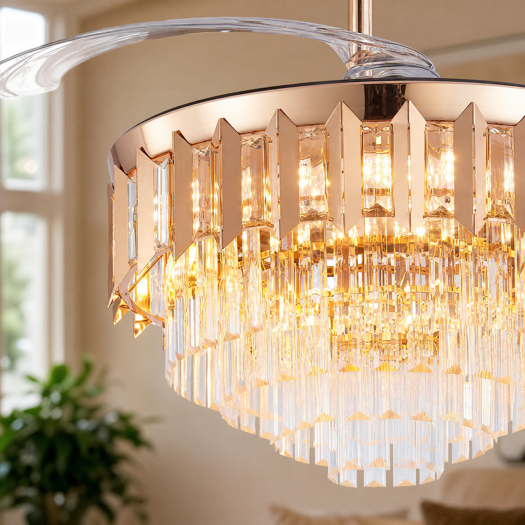 48" Crystal Chandelier Ceiling Fan with Retractable Blades